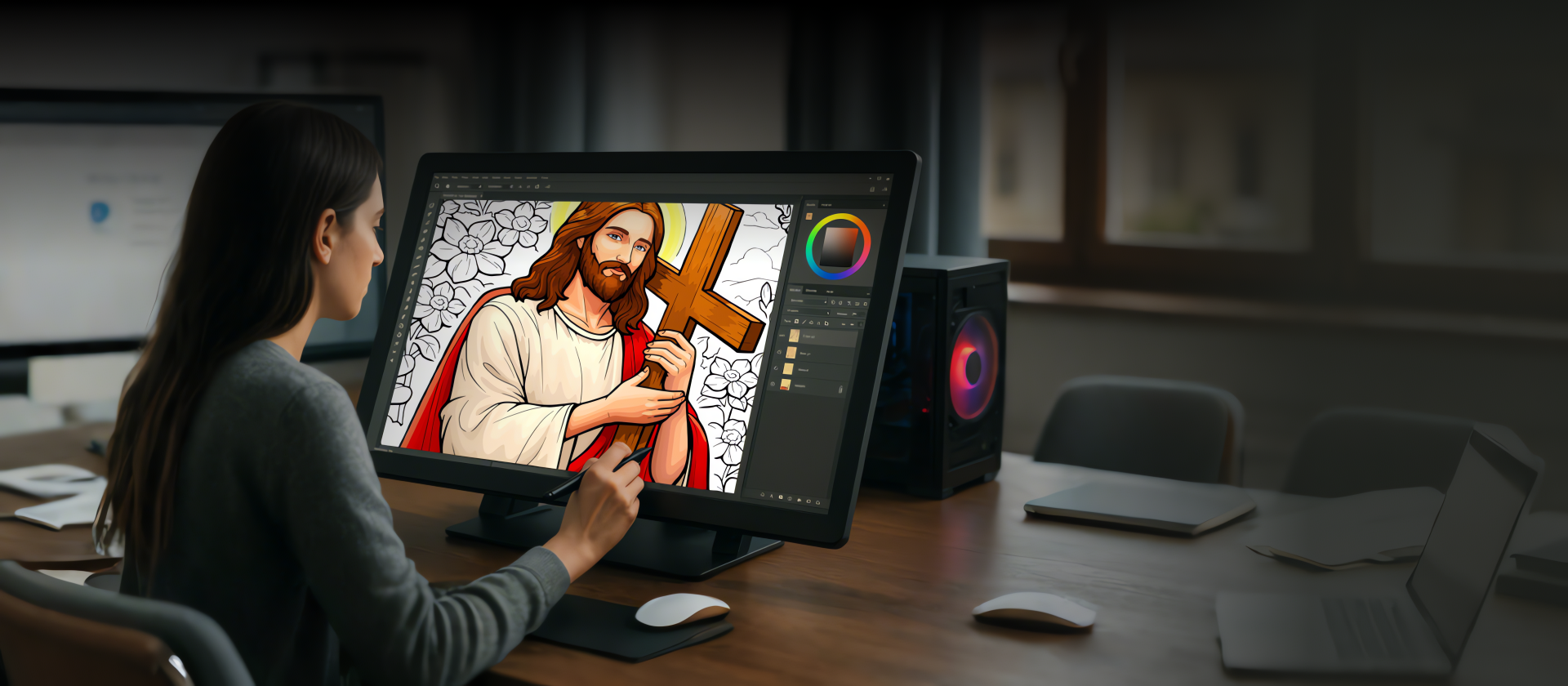 Designer working on religious artwork